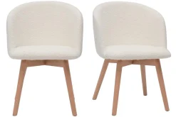 Chaises scandinaves en tissu effet laine bouclée blanc cassé et bois clair massif (lot de 2) VANITY