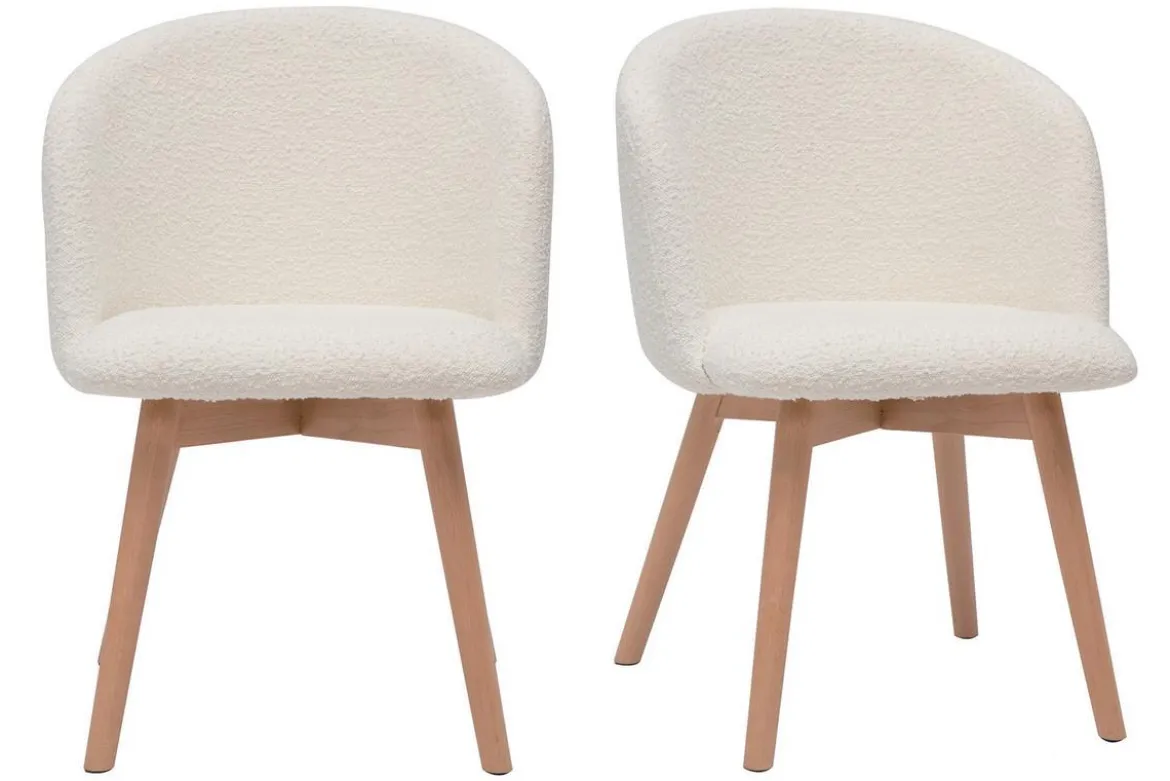 Chaises scandinaves en tissu effet laine bouclée blanc cassé et bois clair massif (lot de 2) VANITY