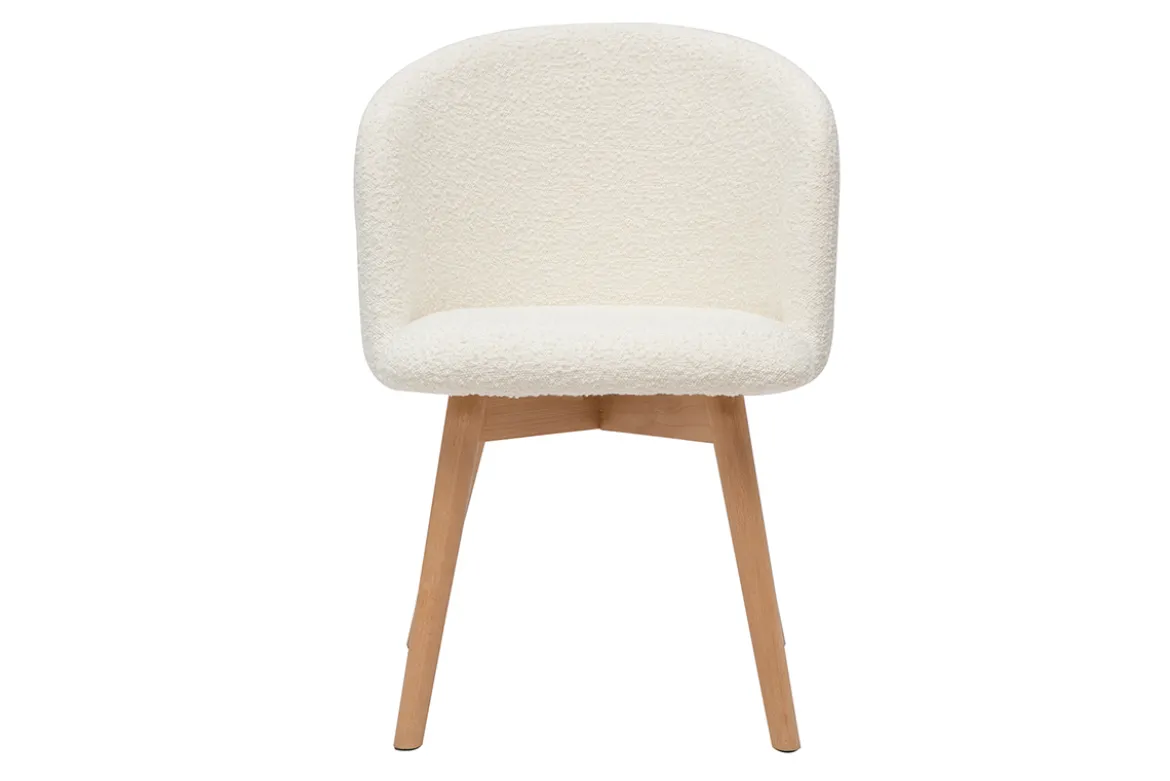 Chaises scandinaves en tissu effet laine bouclée blanc cassé et bois clair massif (lot de 2) VANITY