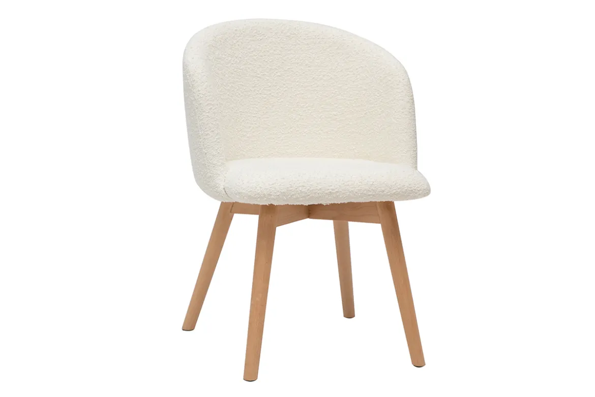 Chaises scandinaves en tissu effet laine bouclée blanc cassé et bois clair massif (lot de 2) VANITY