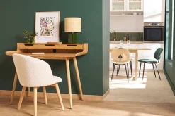 Chaises scandinaves en tissu effet laine bouclée blanc cassé et bois clair massif (lot de 2) VANITY