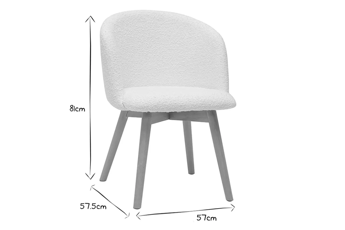 Chaises scandinaves en tissu effet laine bouclée blanc cassé et bois clair massif (lot de 2) VANITY