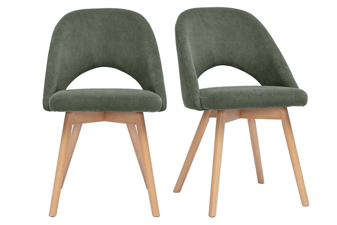 Chaises scandinaves en tissu velours côtelé vert kaki et bois clair (lot de 2) COSETTE