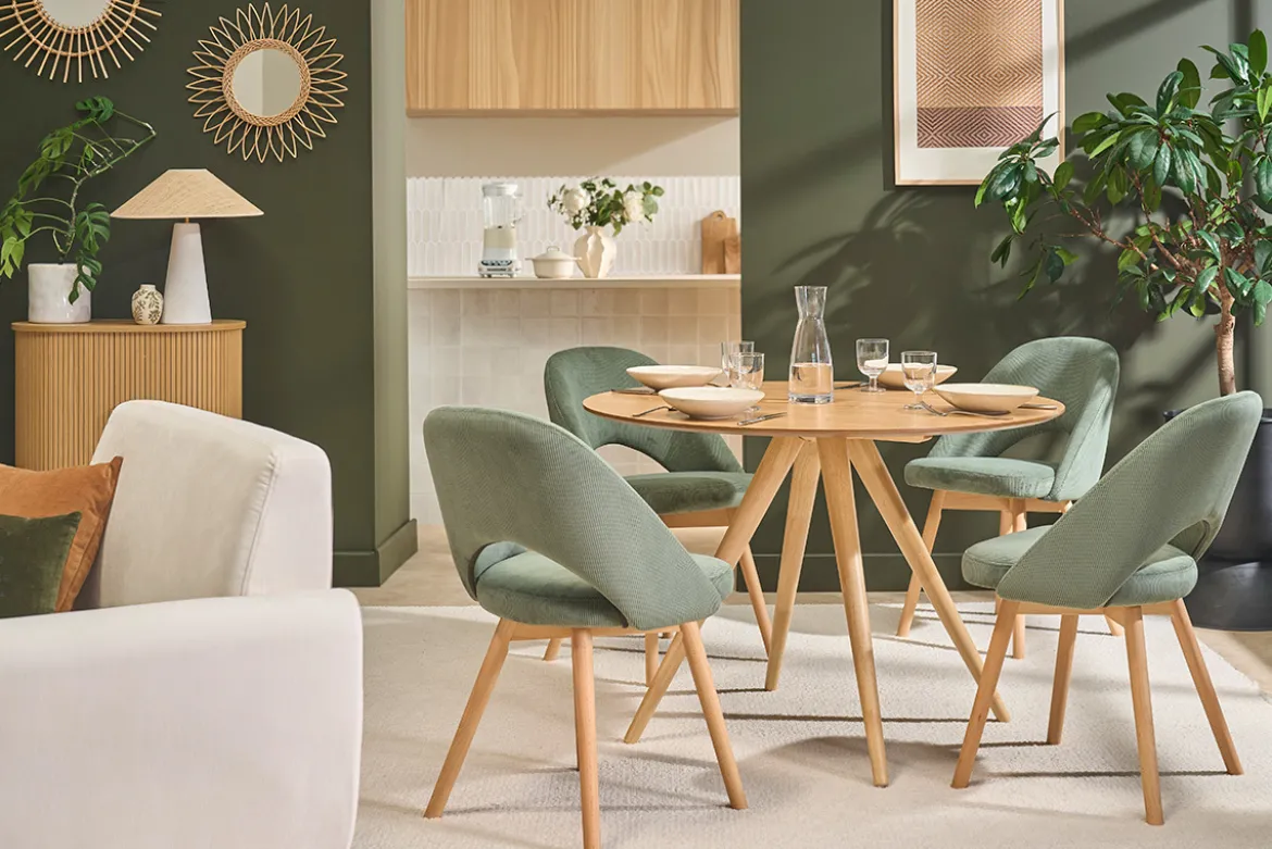 Chaises scandinaves en tissu velours côtelé vert kaki et bois clair (lot de 2) COSETTE