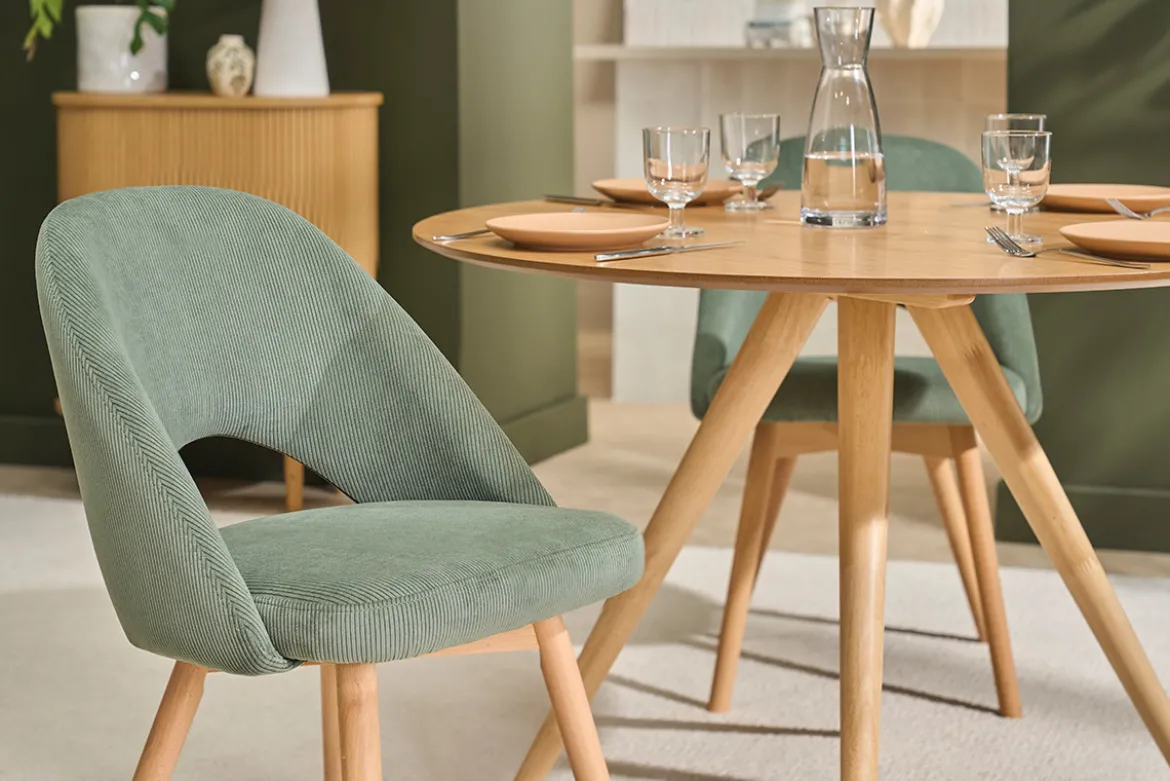 Chaises scandinaves en tissu velours côtelé vert kaki et bois clair (lot de 2) COSETTE