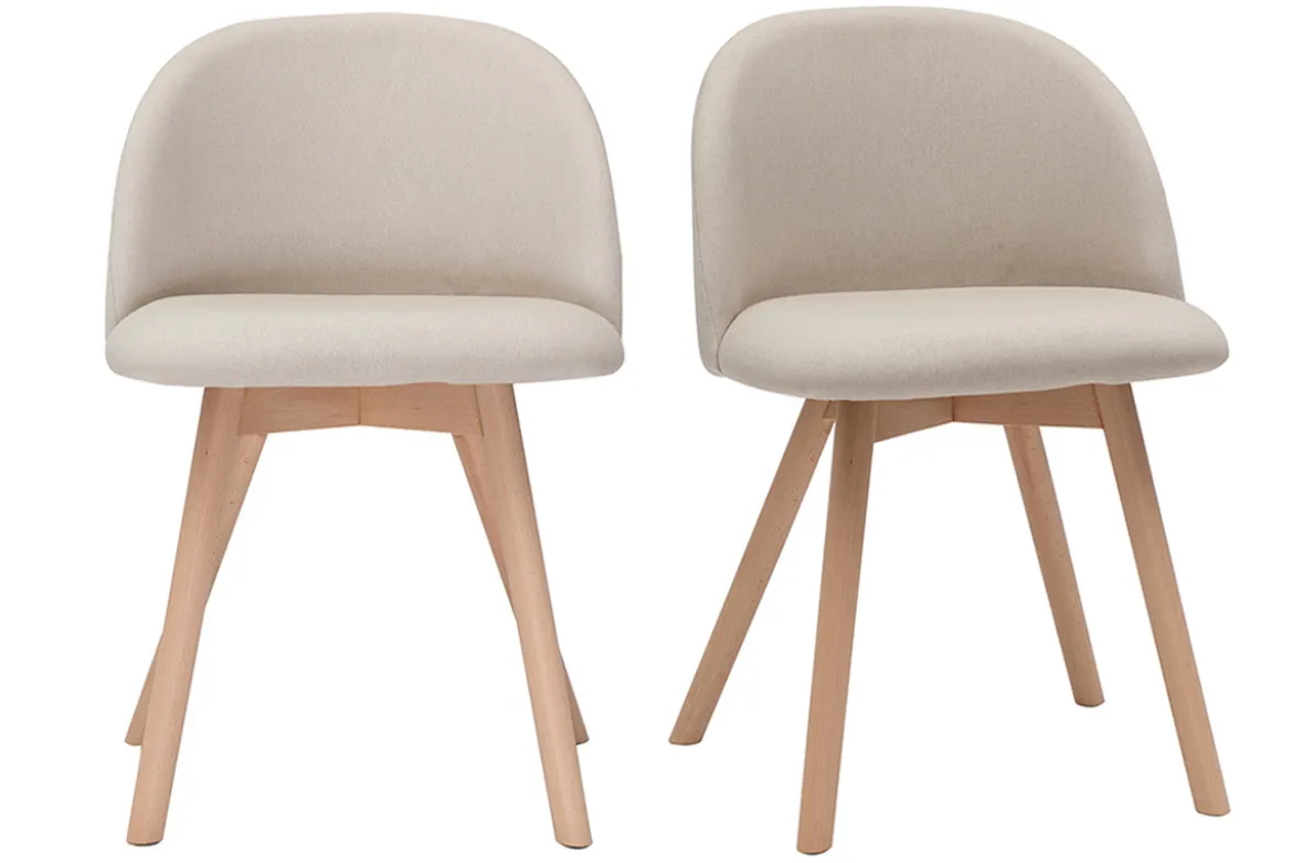 Chaises scandinaves en tissu naturel et bois clair massif (lot de 2) CELESTE