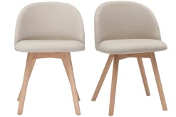 Chaises scandinaves en tissu naturel et bois clair massif (lot de 2) CELESTE