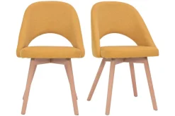 Chaises scandinaves en tissu effet velours texturé jaune moutarde et bois clair (lot de 2) COSETTE