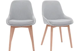 Chaises scandinaves en tissu gris clair et bois clair massif (lot de 2) HOLO