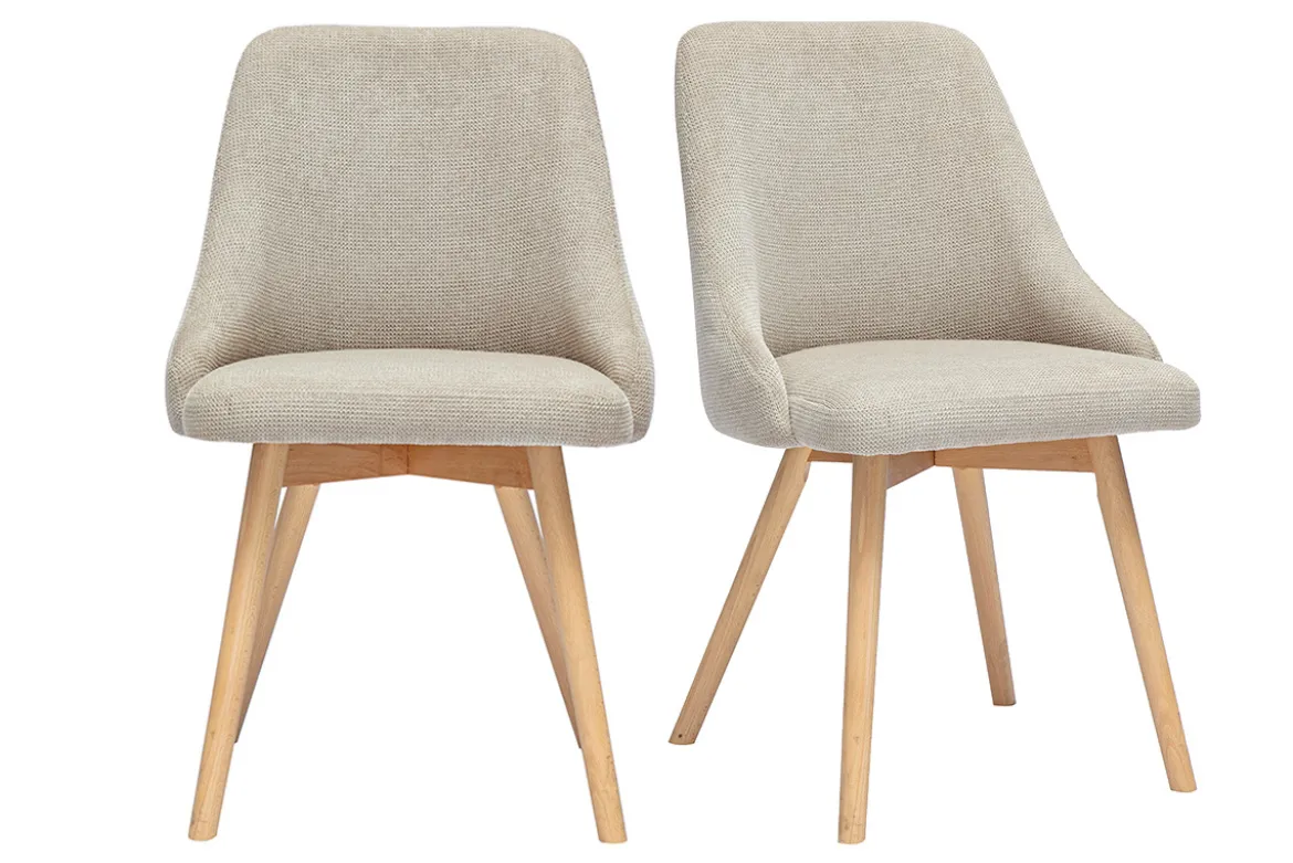 Chaises scandinaves en tissu chenille beige et bois clair (lot de 2) HASTA
