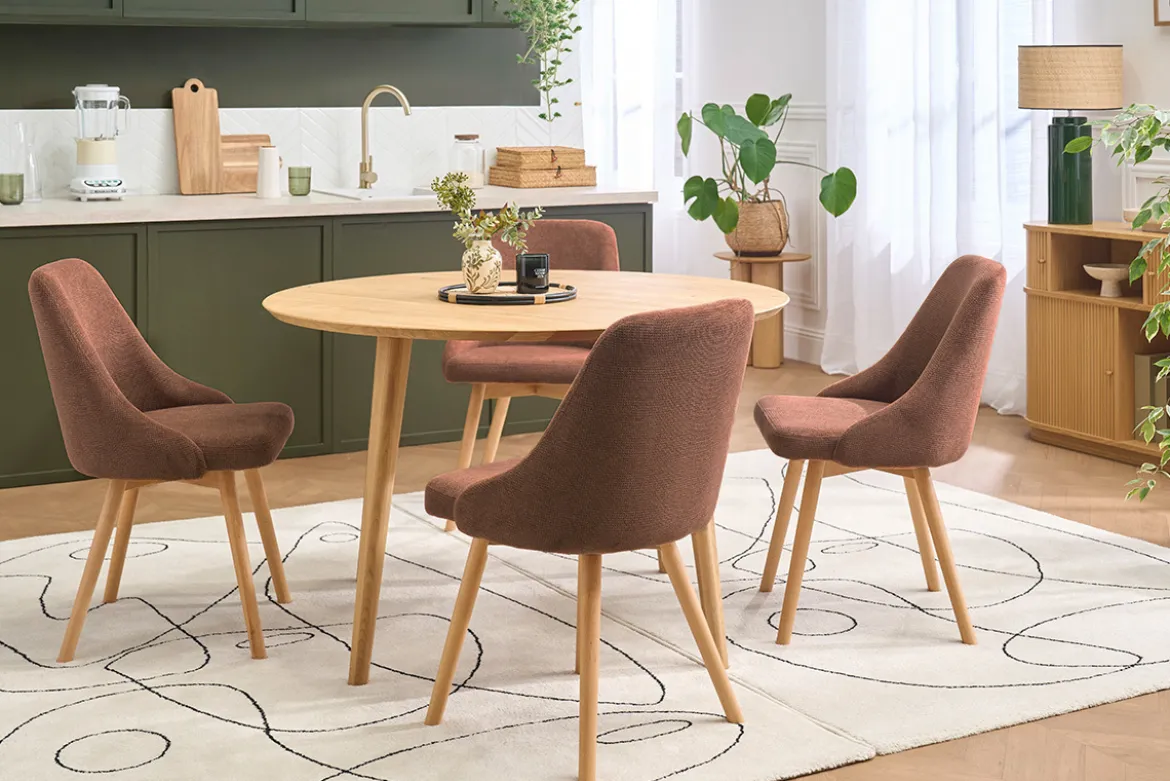 Chaises scandinaves en tissu chenille terre brûlée et bois clair (lot de 2) HASTA