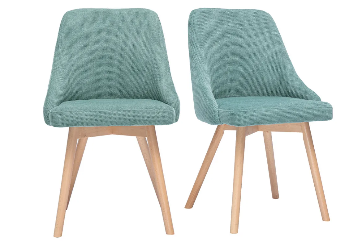 Chaises scandinaves en tissu chenille vert céladon et bois clair (lot de 2) HASTA