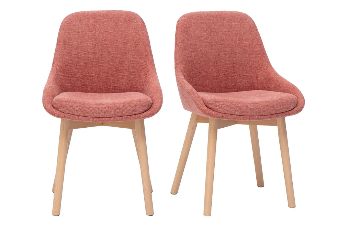 Chaises scandinaves en tissu effet velours texturé terracotta et bois clair massif (lot de 2) HOLO