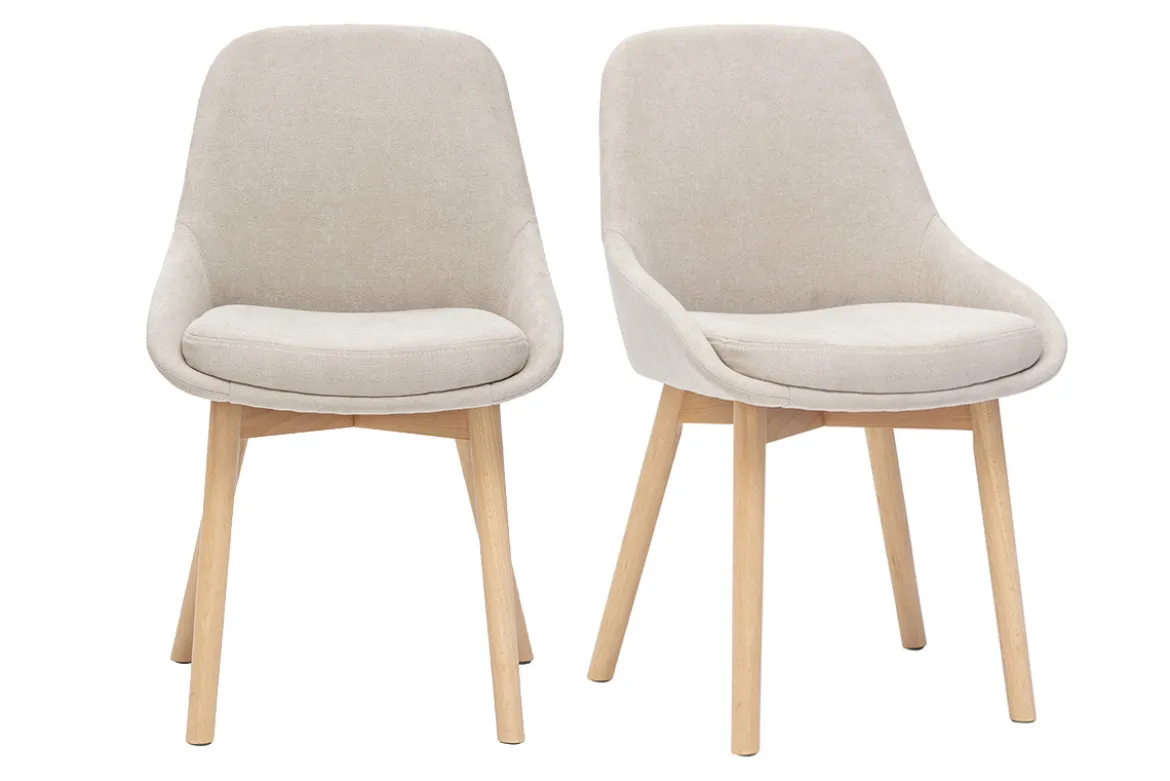Chaises scandinaves en tissu effet velours beige et bois clair massif (lot de 2) HOLO
