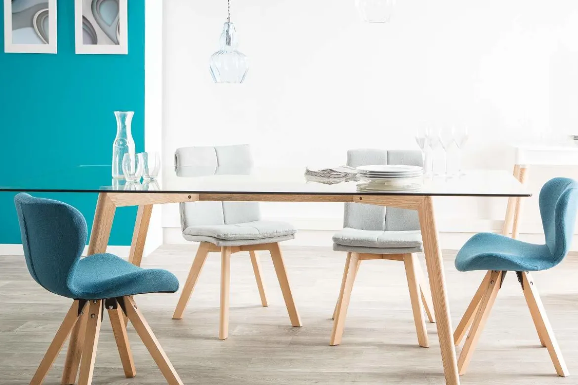 Chaises scandinaves en tissu bleu et bois clair (lot de 2) THEA