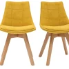 Chaises scandinaves en tissu effet velours jaune moutarde et bois clair (lot de 2) MATILDE