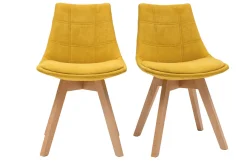 Chaises scandinaves en tissu effet velours jaune moutarde et bois clair (lot de 2) MATILDE