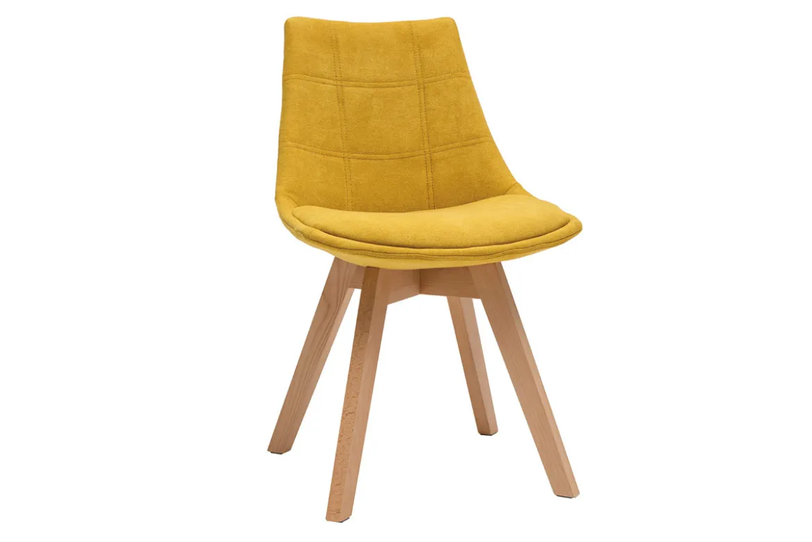 Chaises scandinaves en tissu effet velours jaune moutarde et bois clair (lot de 2) MATILDE