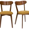Chaises vintage bois foncé chêne et tissu effet velours jaune moutarde (lot de 2) DOVE