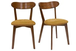 Chaises vintage bois foncé chêne et tissu effet velours jaune moutarde (lot de 2) DOVE