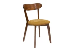 Chaises vintage bois foncé chêne et tissu effet velours jaune moutarde (lot de 2) DOVE