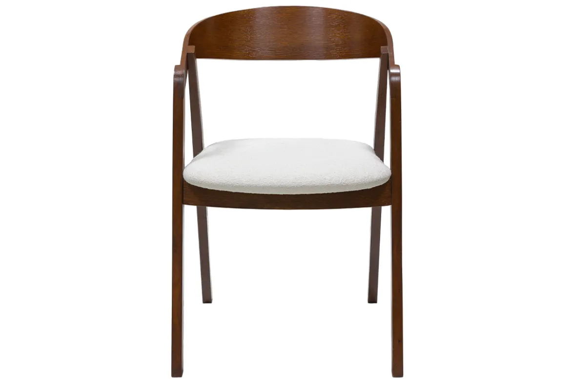 Chaises vintage empilables en bois teinté noyer et tissu effet laine bouclée blanc (lot de 2) LOVA