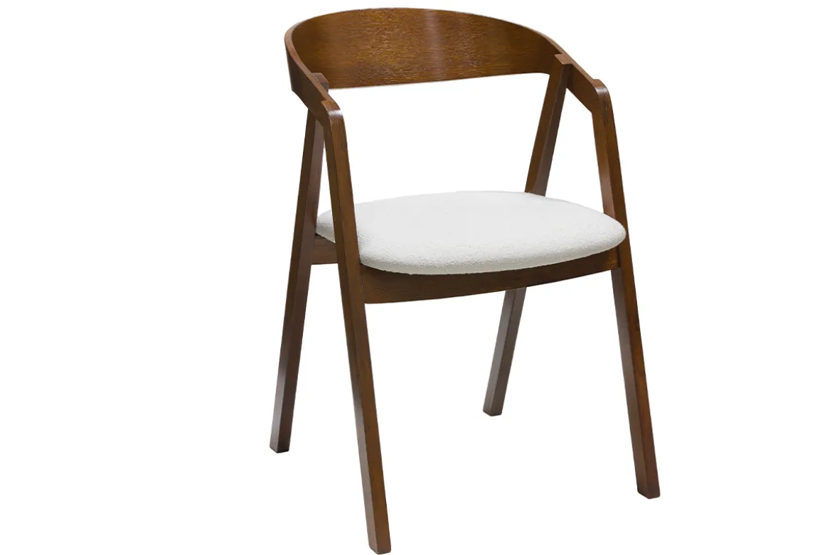 Chaises vintage empilables en bois teinté noyer et tissu effet laine bouclée blanc (lot de 2) LOVA