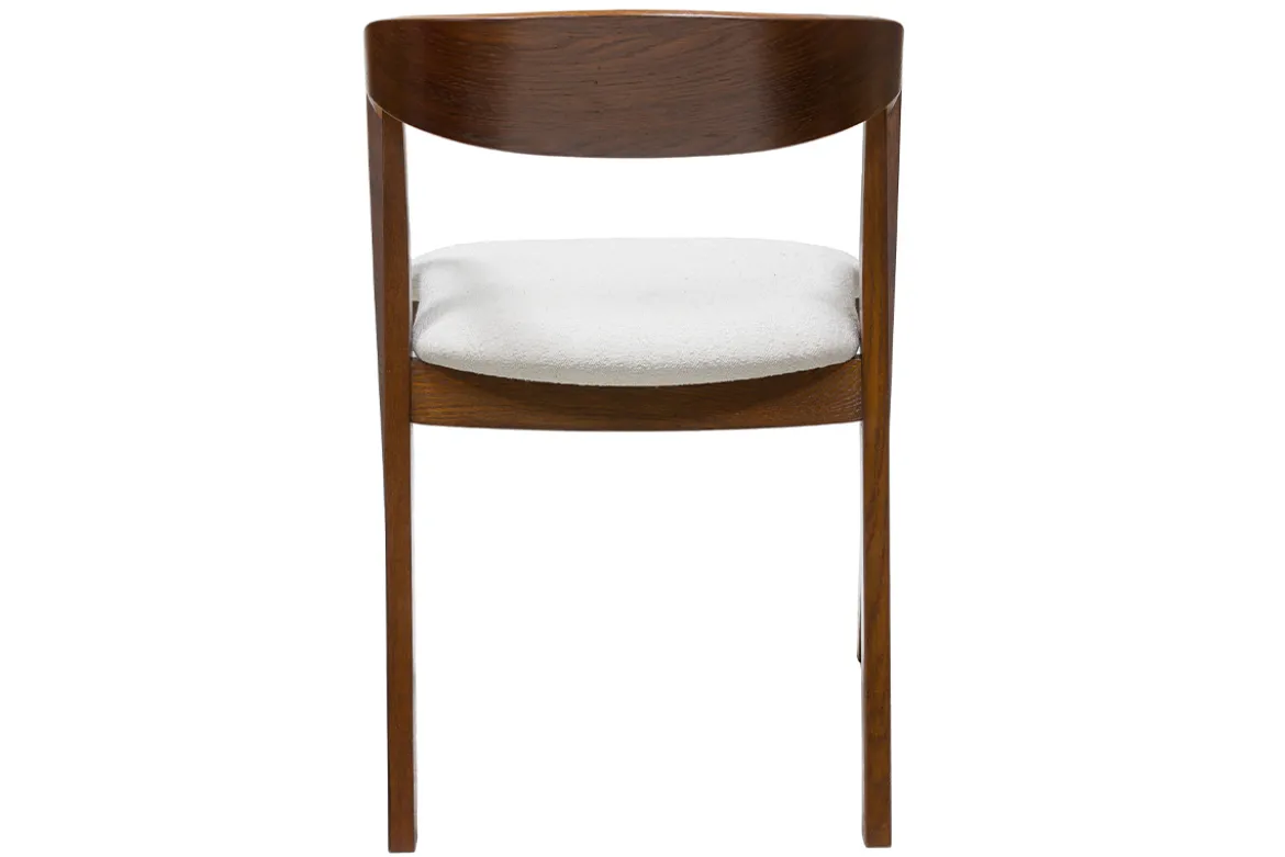 Chaises vintage empilables en bois teinté noyer et tissu effet laine bouclée blanc (lot de 2) LOVA