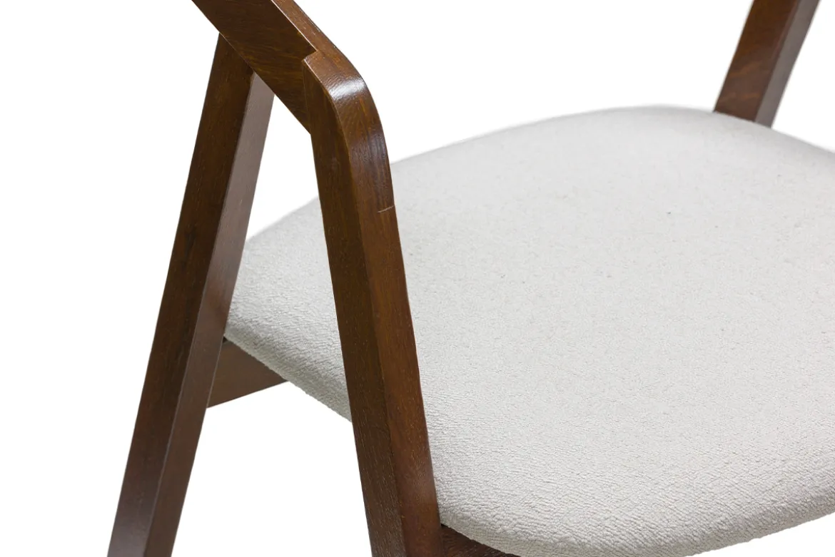 Chaises vintage empilables en bois teinté noyer et tissu effet laine bouclée blanc (lot de 2) LOVA