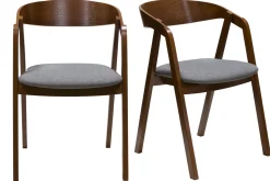 Chaises vintage empilables en bois teinté noyer et tissu gris (lot de 2) LOVA