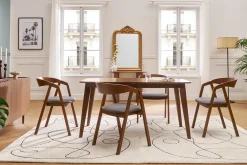 Chaises vintage empilables en bois teinté noyer et tissu gris (lot de 2) LOVA