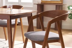Chaises vintage empilables en bois teinté noyer et tissu gris (lot de 2) LOVA