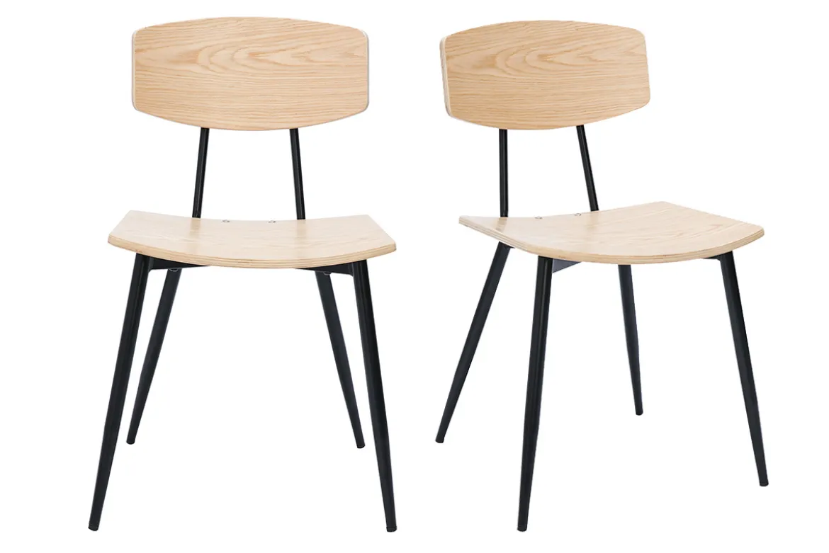 Chaises vintage en bois clair chêne et métal noir (lot de 2) JOLINE