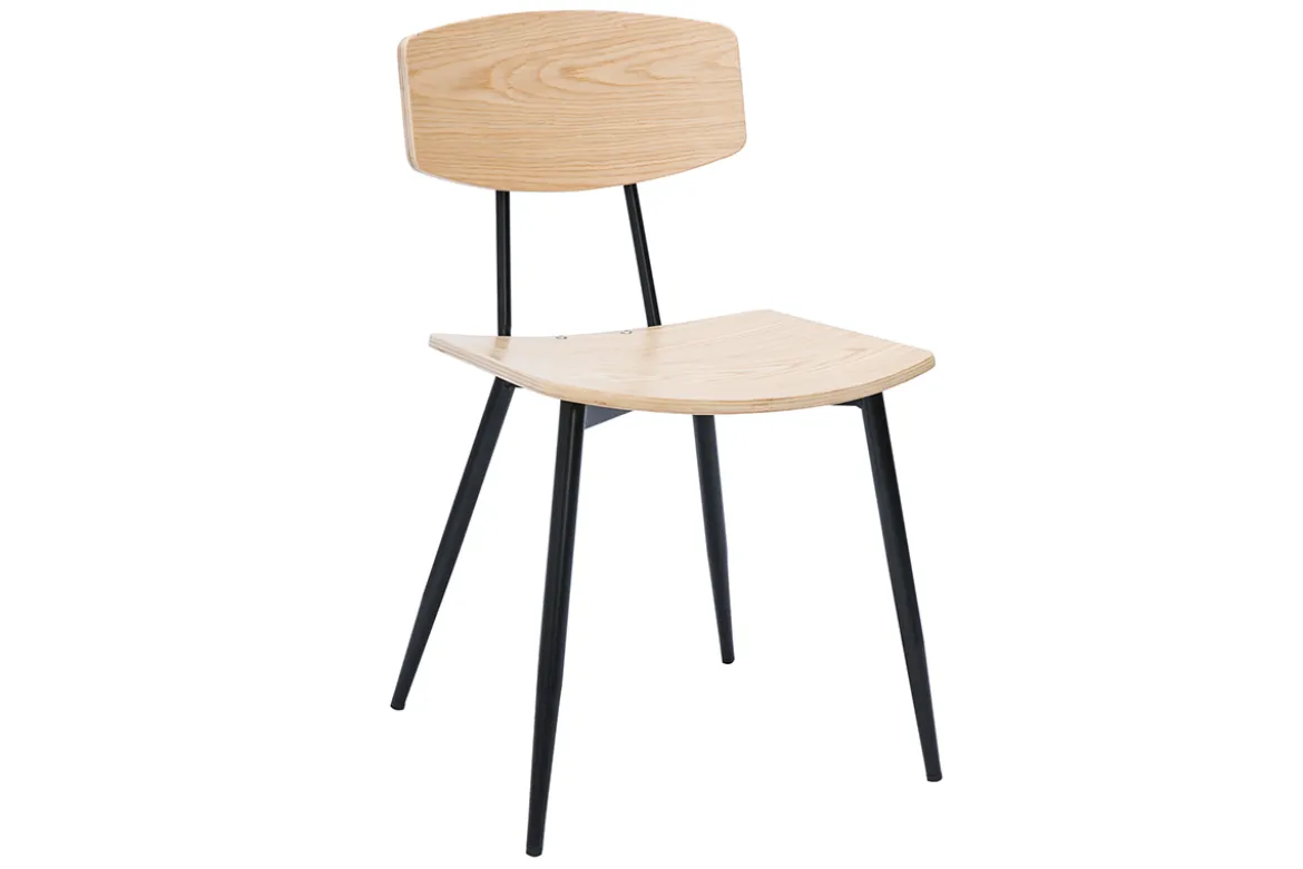 Chaises vintage en bois clair chêne et métal noir (lot de 2) JOLINE