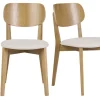 Chaises vintage en bois clair chêne et tissu effet laine bouclée blanc (lot de 2) LUCIA