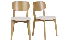 Chaises vintage en bois clair chêne et tissu effet laine bouclée blanc (lot de 2) LUCIA