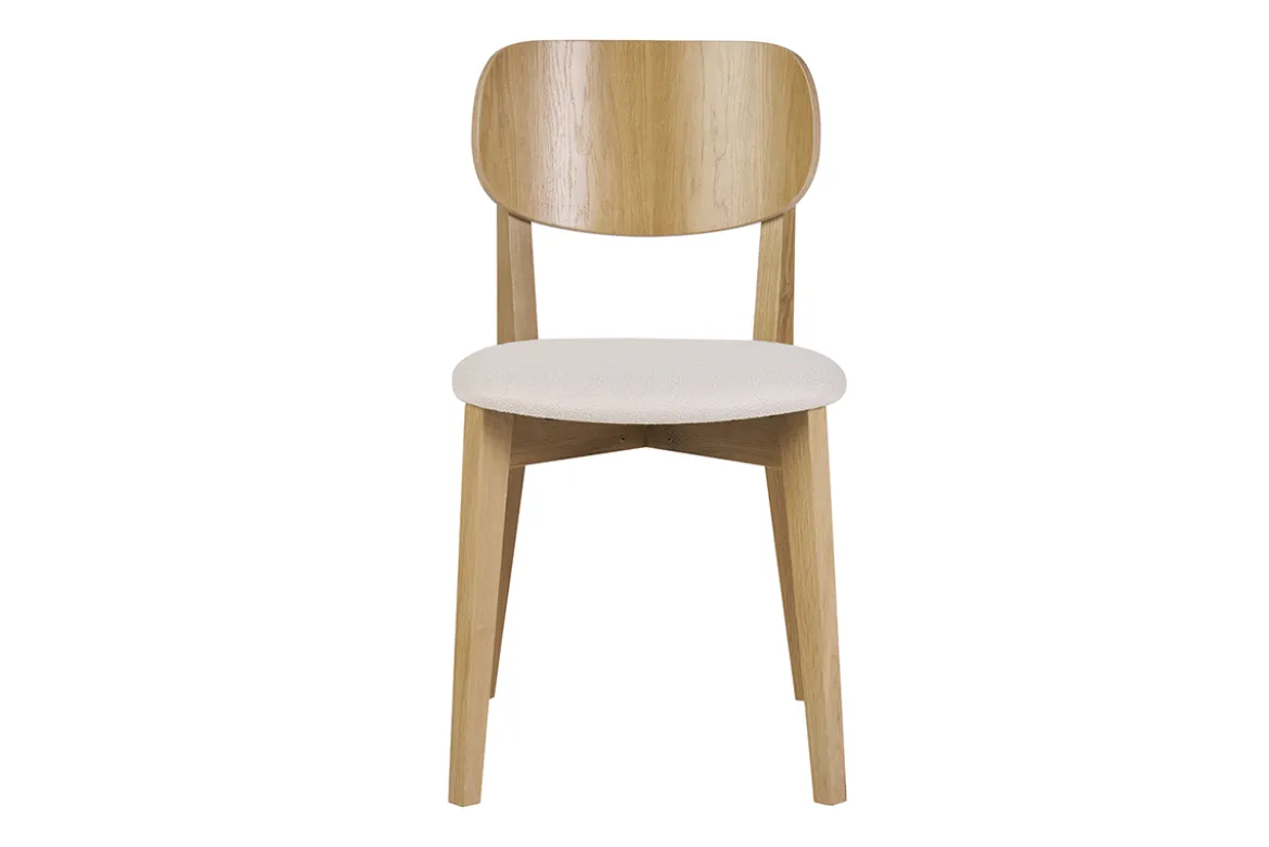 Chaises vintage en bois clair chêne et tissu effet laine bouclée blanc (lot de 2) LUCIA