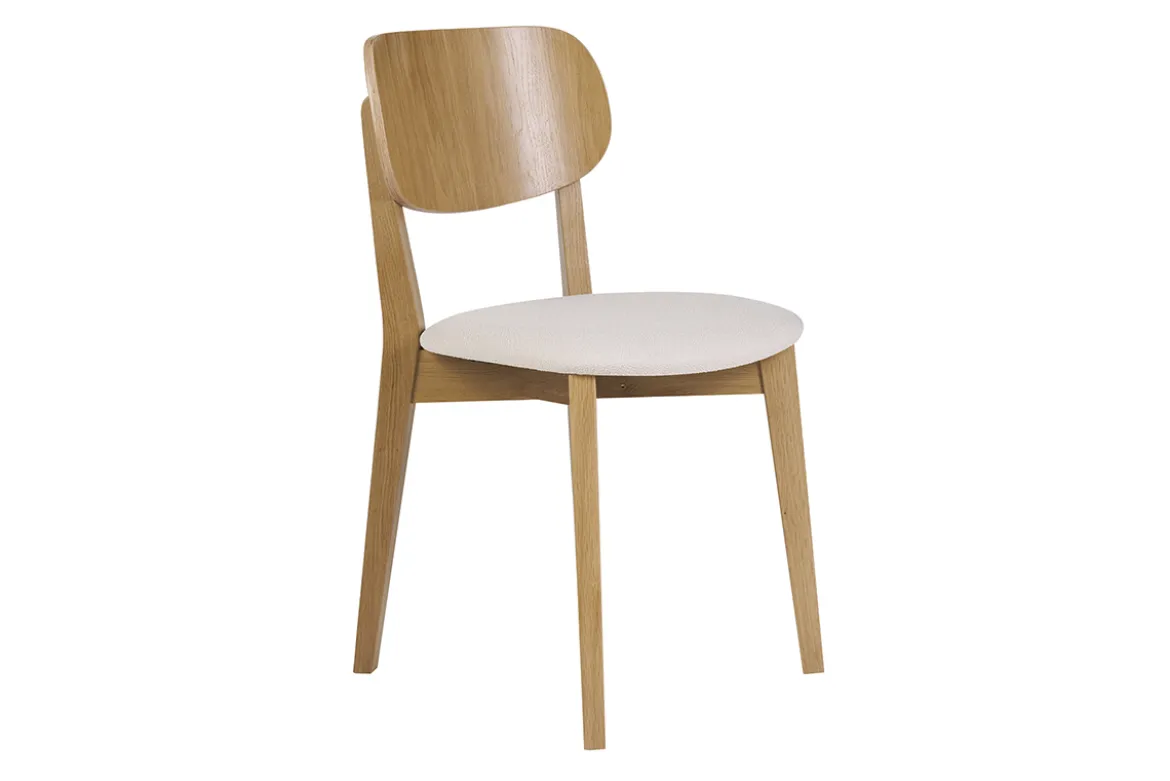 Chaises vintage en bois clair chêne et tissu effet laine bouclée blanc (lot de 2) LUCIA