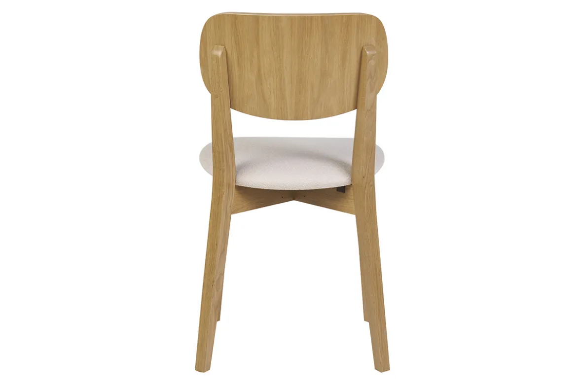 Chaises vintage en bois clair chêne et tissu effet laine bouclée blanc (lot de 2) LUCIA