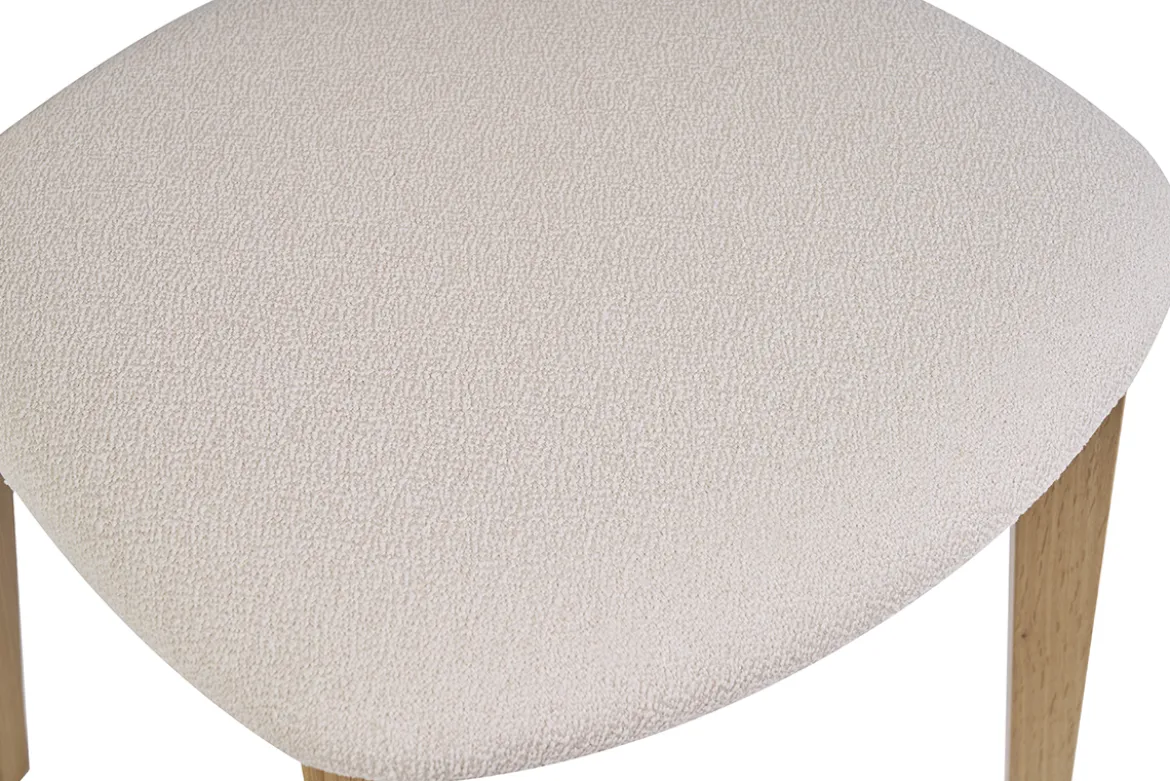 Chaises vintage en bois clair chêne et tissu effet laine bouclée blanc (lot de 2) LUCIA