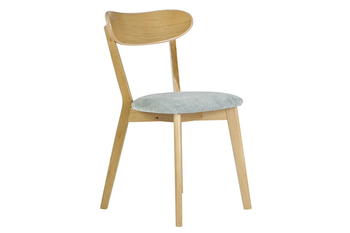 Chaises vintage en bois clair chêne et tissu effet velours vert céladon (lot de 2) DOVE
