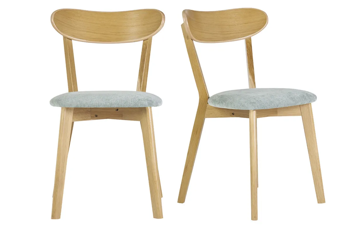 Chaises vintage en bois clair chêne et tissu effet velours vert céladon (lot de 2) DOVE