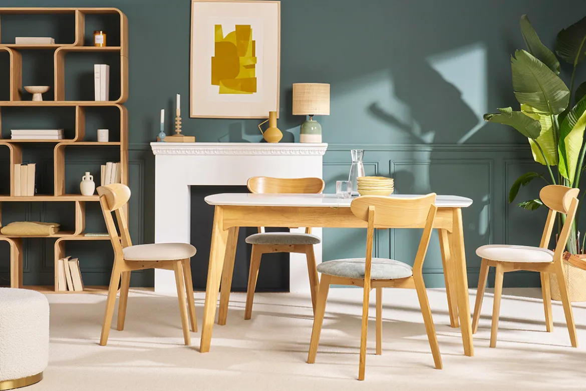 Chaises vintage en bois clair chêne et tissu effet velours vert céladon (lot de 2) DOVE