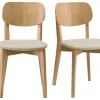 Chaises vintage en bois clair chêne et tissu beige (lot de 2) LUCIA