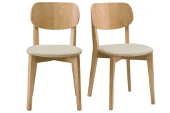 Chaises vintage en bois clair chêne et tissu beige (lot de 2) LUCIA