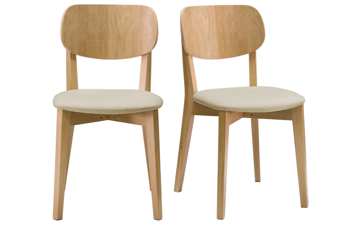 Chaises vintage en bois clair chêne et tissu beige (lot de 2) LUCIA