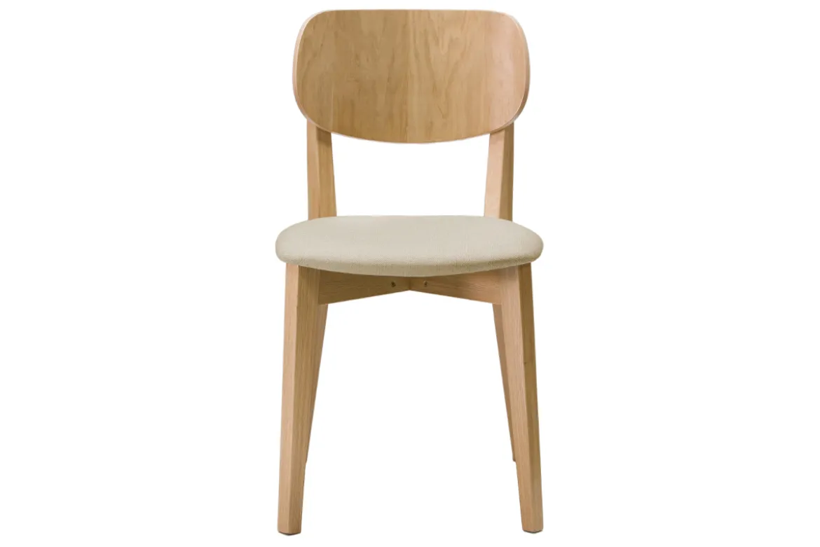 Chaises vintage en bois clair chêne et tissu beige (lot de 2) LUCIA