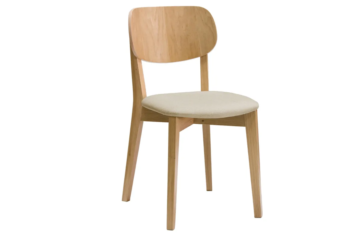 Chaises vintage en bois clair chêne et tissu beige (lot de 2) LUCIA