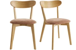 Chaises vintage en bois clair chêne et tissu effet velours terre brûlée (lot de 2) DOVE