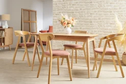 Chaises vintage en bois clair chêne et tissu effet velours terre brûlée (lot de 2) DOVE